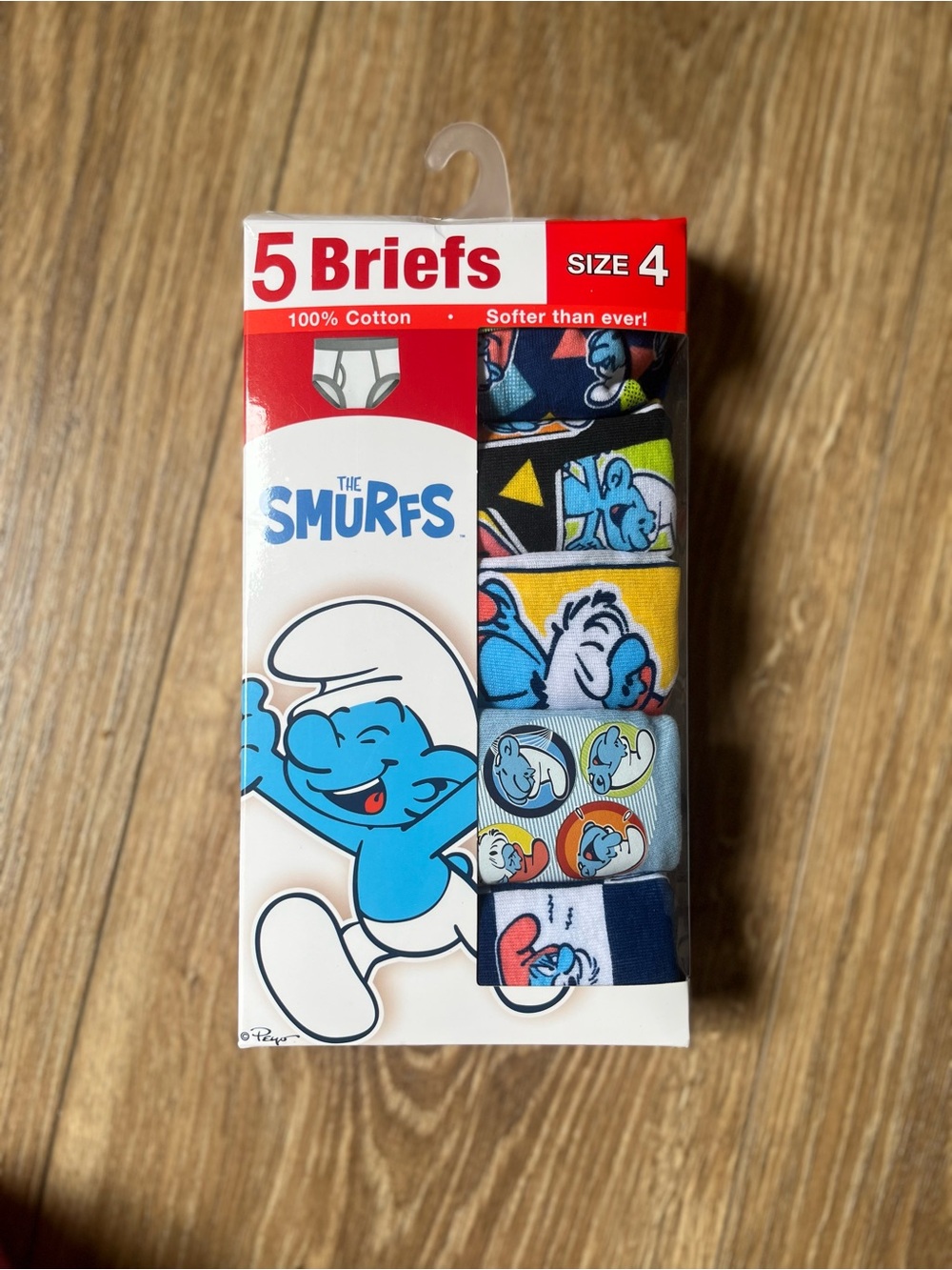 The Smurfs Kids 100% Cotton Briefs 5-Pack - Blue, Yellow, Navy Size 4